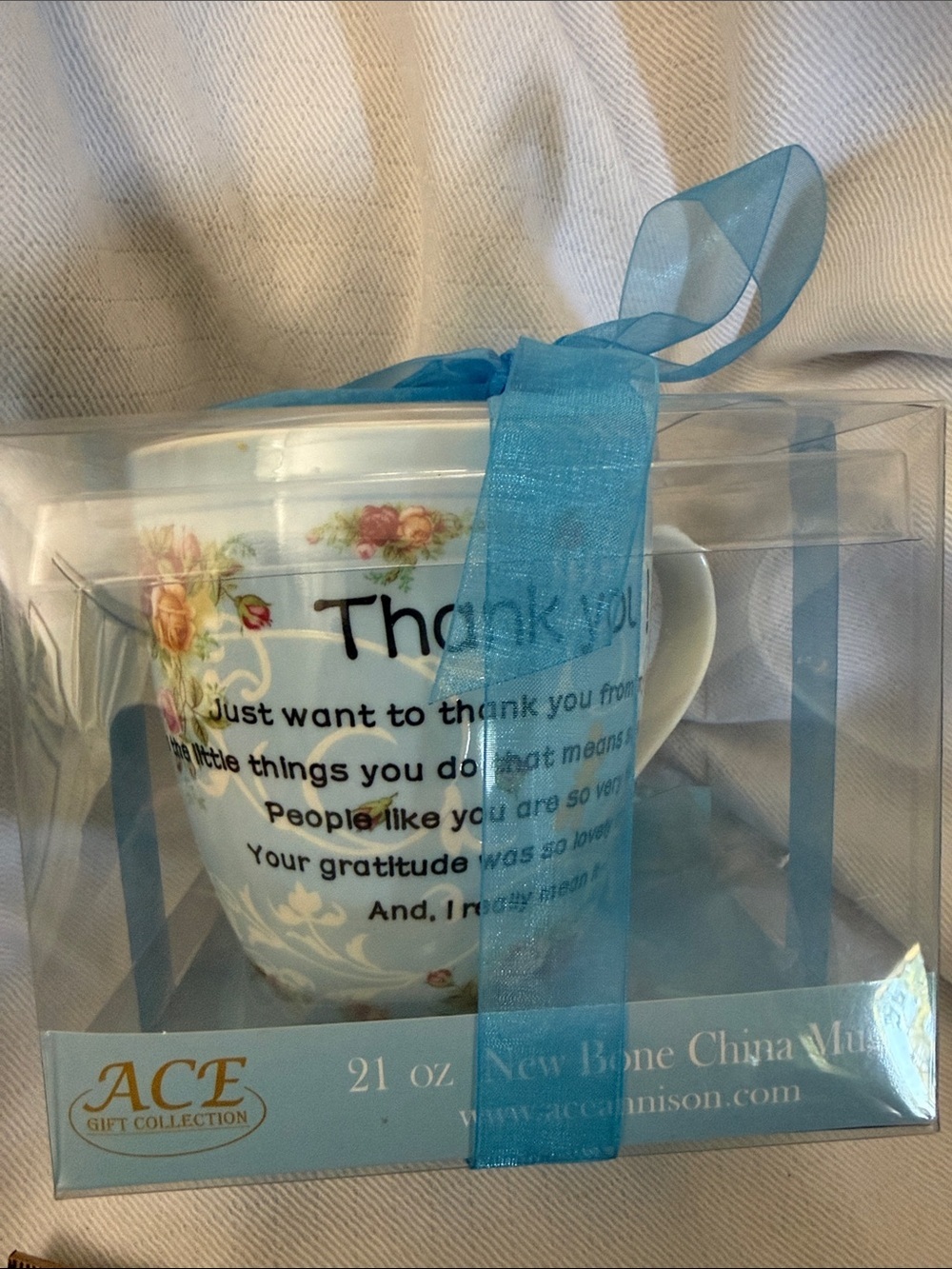 ACE Gift Collection 21 oz Thank You Floral Bone China Mug - Gift boxed